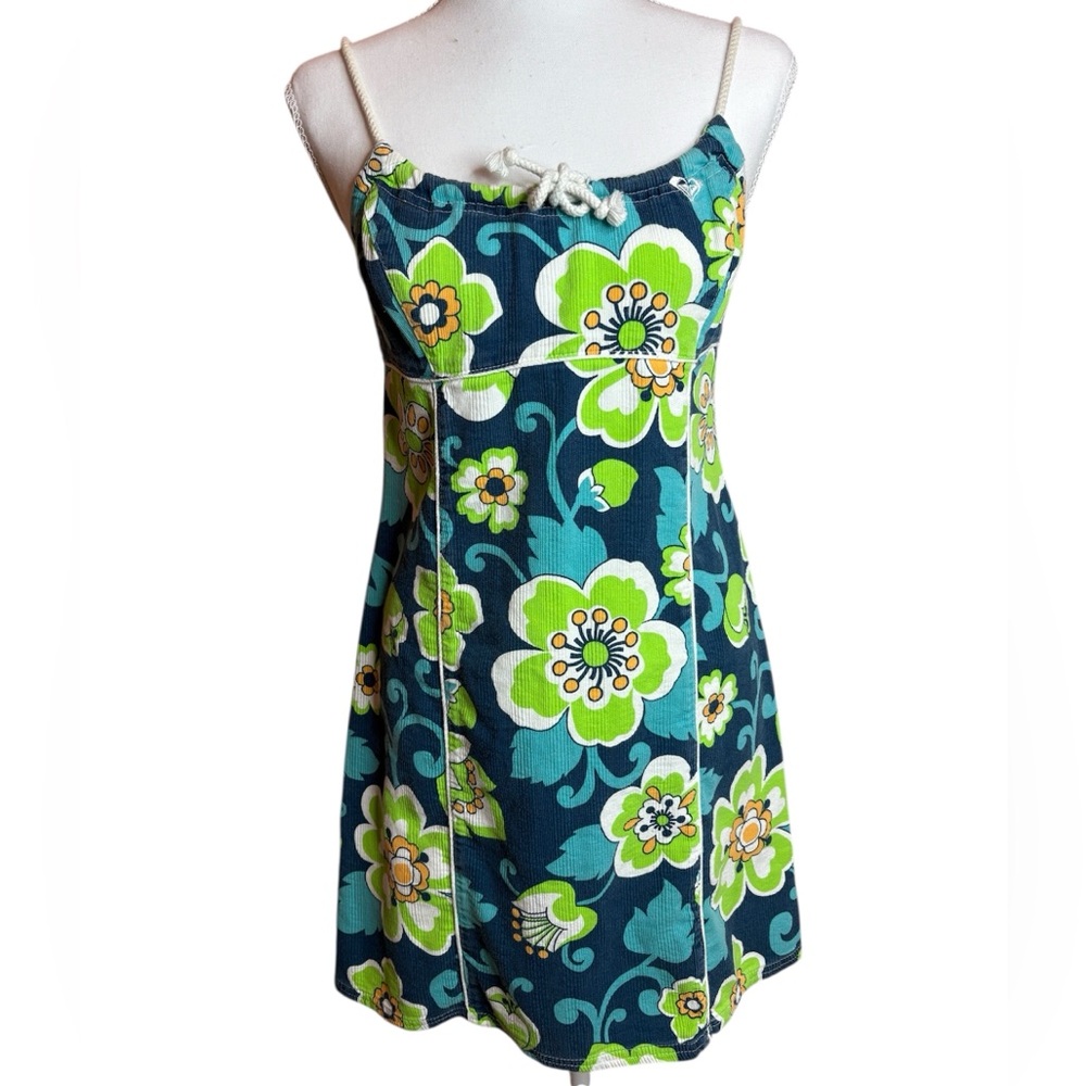 Y2K Roxy Blue and Green Floral Mini Dress